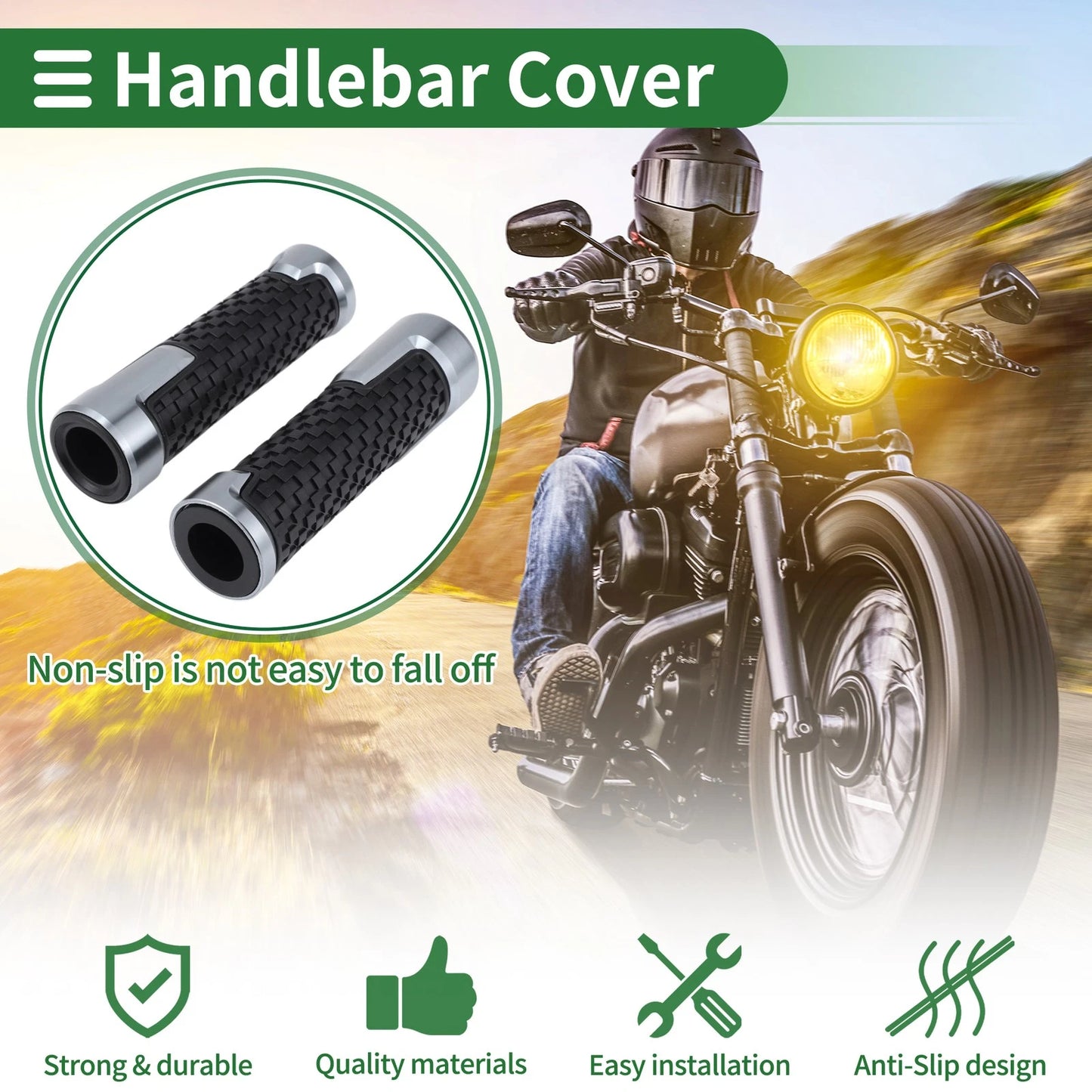 7/8" 22mm Hand Grips Cover Aluminum Alloy and Rubber for Motorcycle