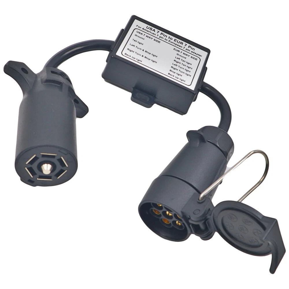7-Way Blade to 7-Pin Round Trailer Light Converter for USA to EU