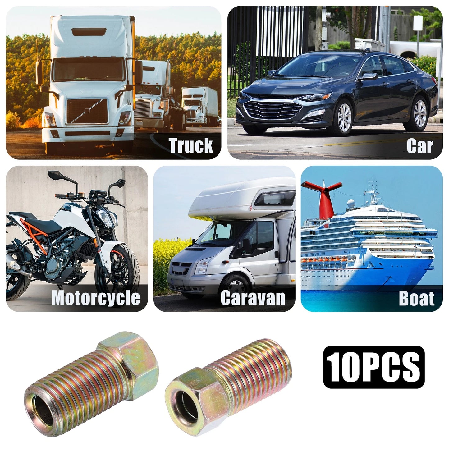 10 x Motorcycle Hydraulic Brake Line Tube Fittings 3/8 x 24 UNF for 3/16"