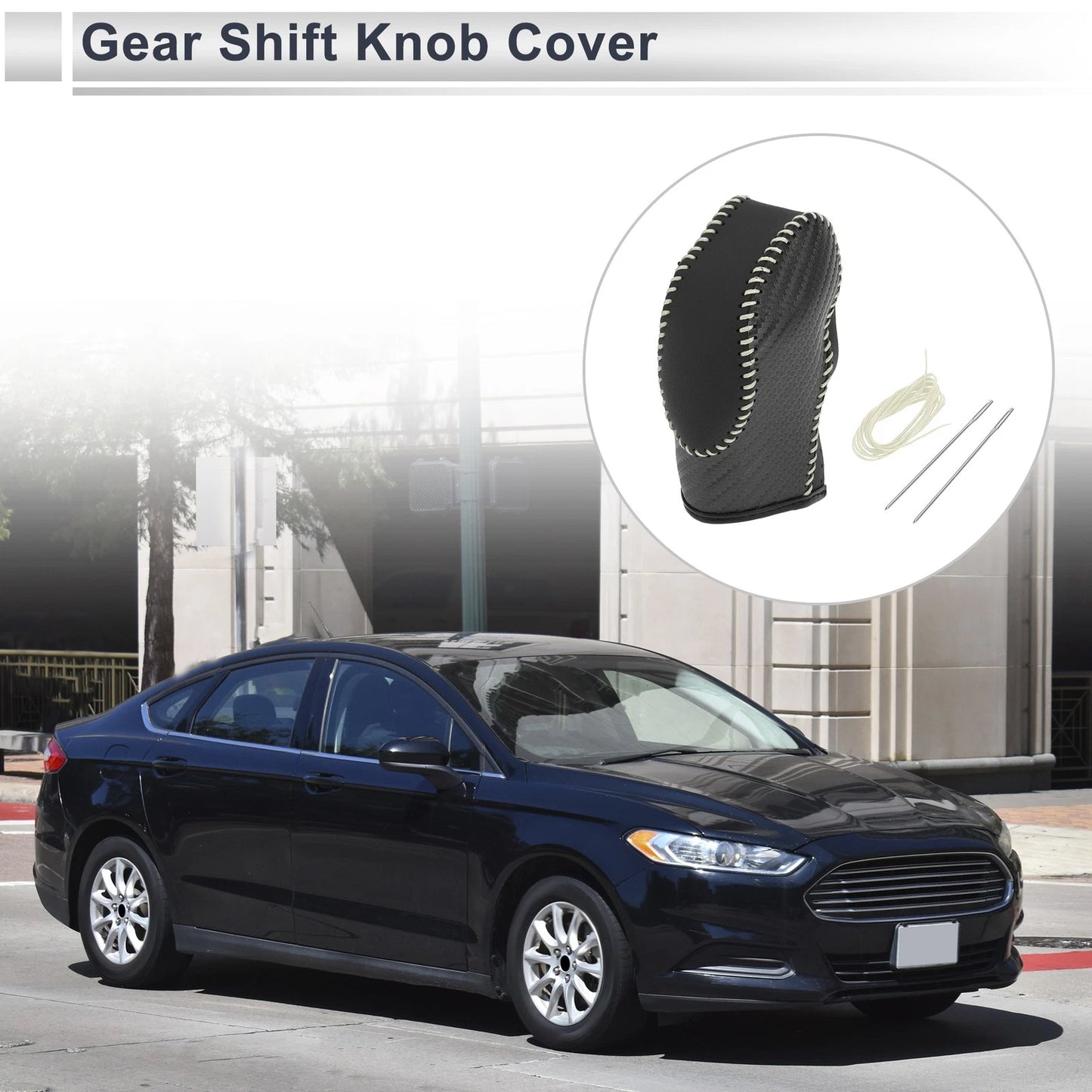 Black Carbon Fiber Gear Shift Knob Cover for Ford Fusion (2013-2020)
