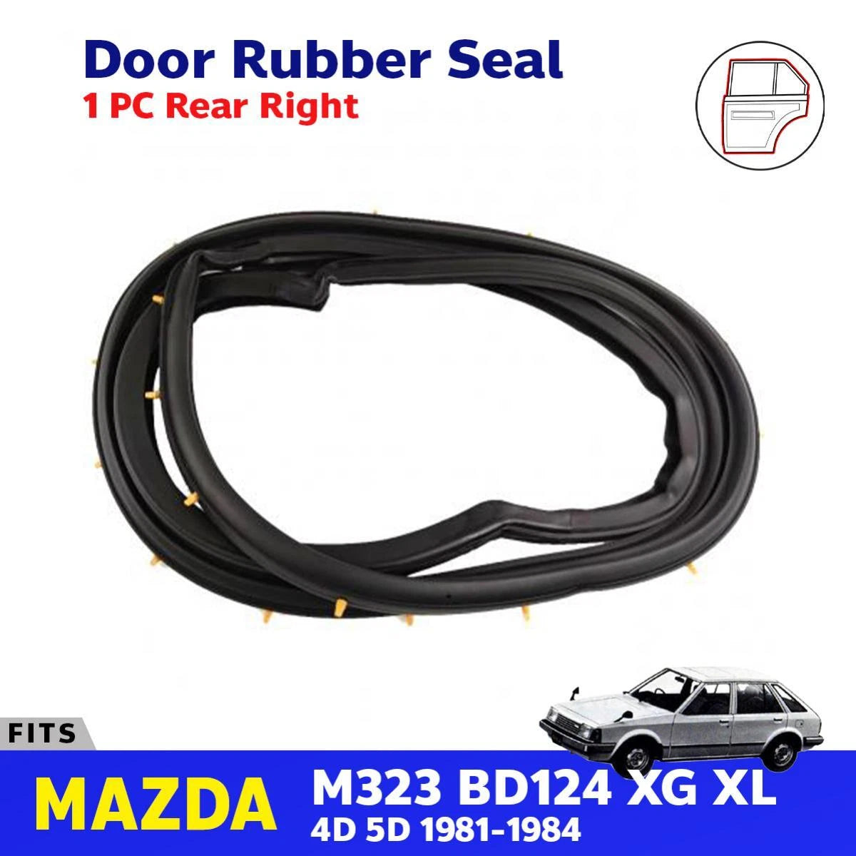 Door Rubber Seal Trim Weatherstrip RR Fits MAZDA M323 XG XL 4D 5D 1981-84 D08