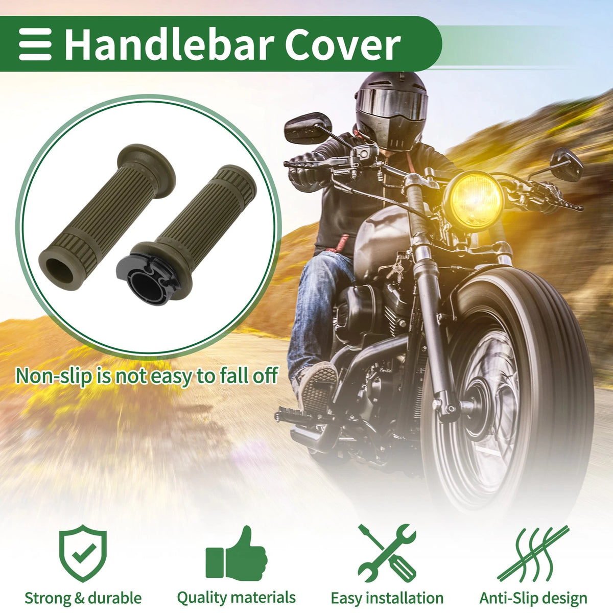 Grips 7/8" 22mm Hand Grips Cover Kit TPU Green for Motorcycle