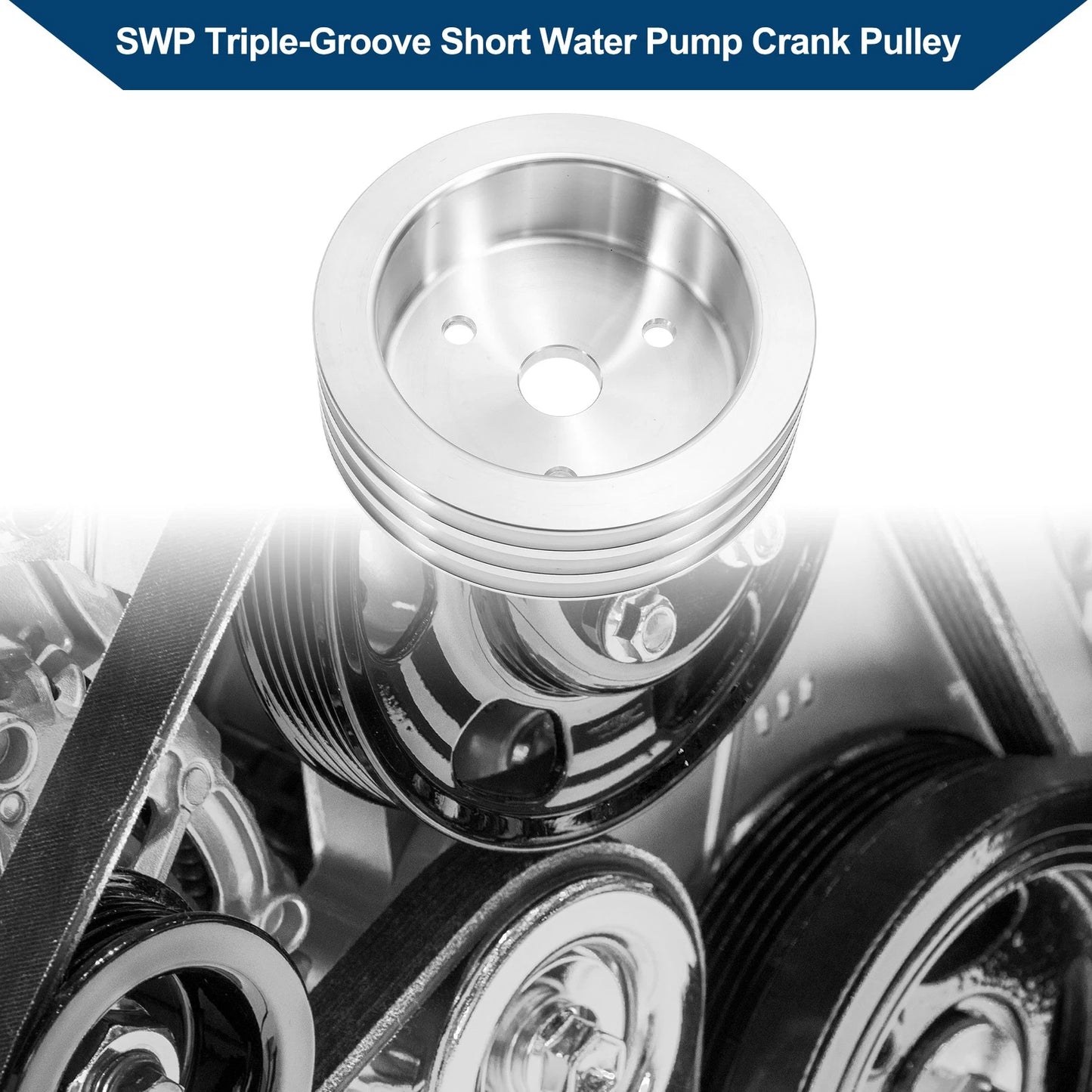 Triple-Groove Short Water Pump Crank Pulley for Chevy SBC Small Block