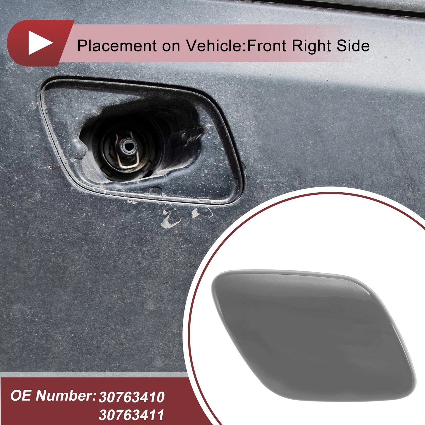 Front Right Bumper Trim Nozzle Cover for Volvo XC60 (2009-2013) Gray