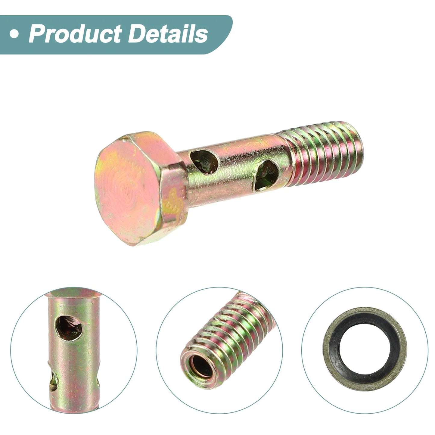 2 x M6x1 28mm Length Hollow Bolt Screws with Washer for Motorcycle