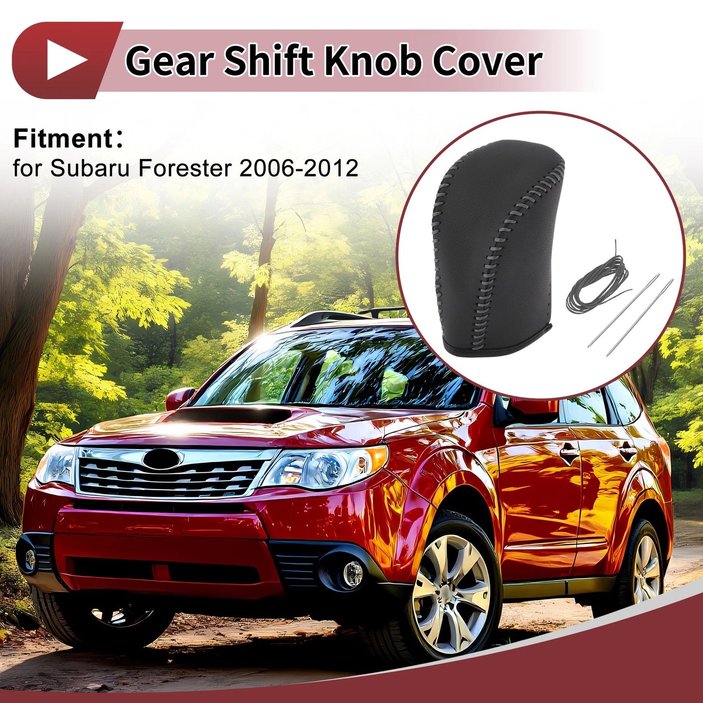 Car Gear Shift Knob Cover 1 Pc for Subaru Forester (2006-2012) Gray Faux Leather