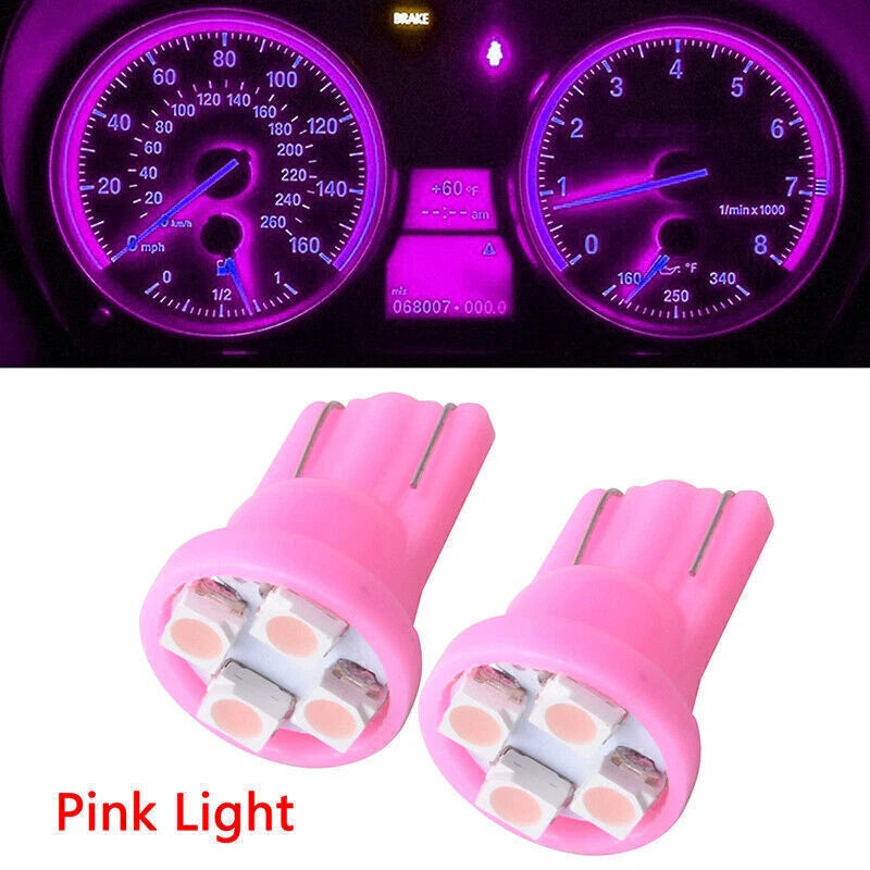 T10 Wedge 4 SMD LED Brake Light Bulbs - 2x Pink