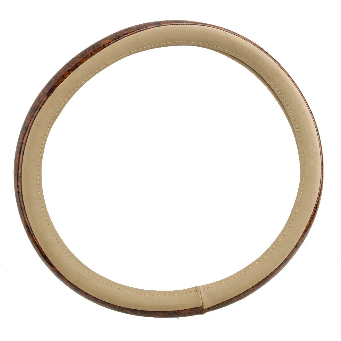 15" Beige Wood Grain Look Steering Wheel Cover for Car
