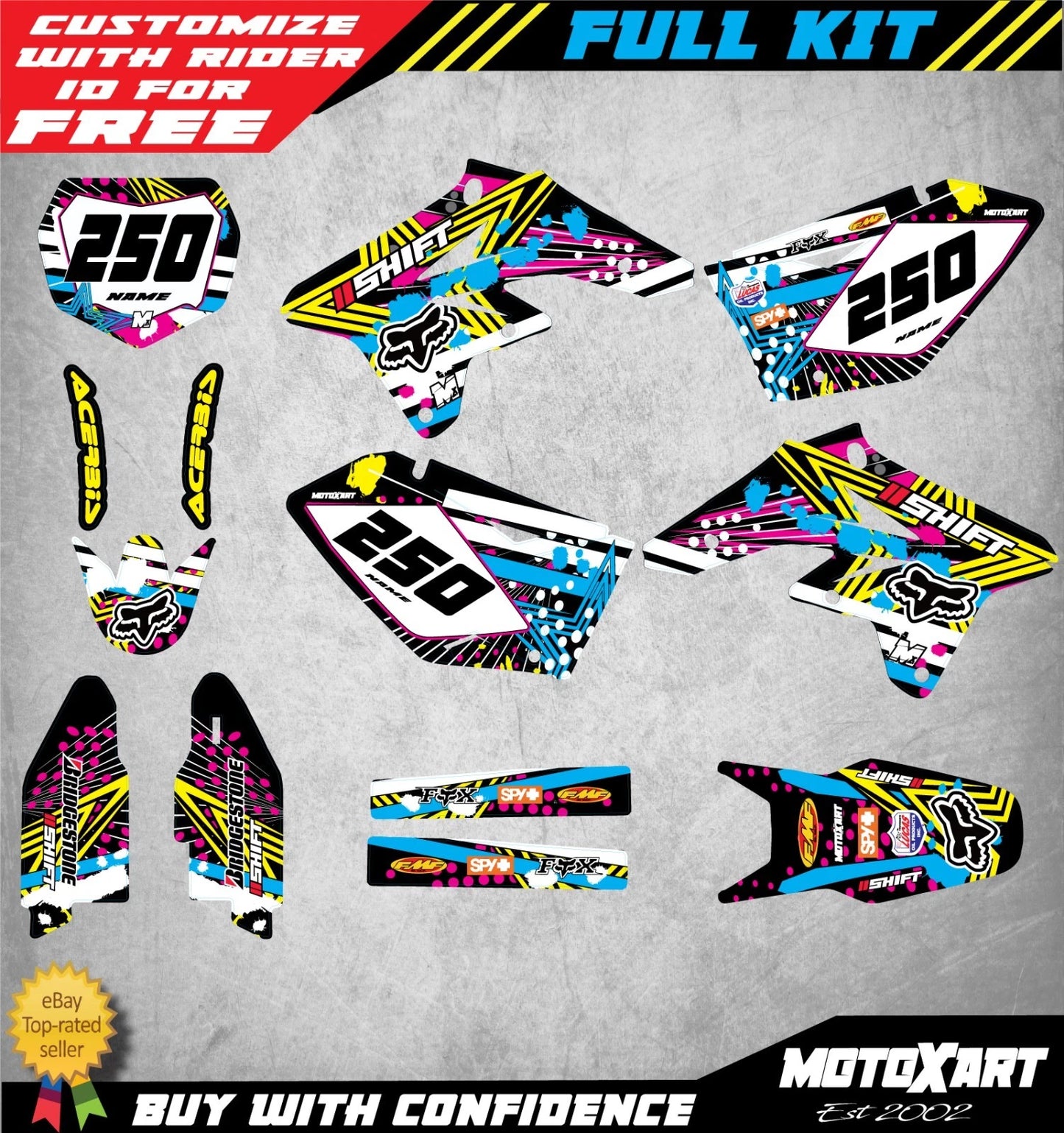Custom Graphics Full Kit for Suzuki RMZ 250 (2007-2009) Pinned Style Stickers