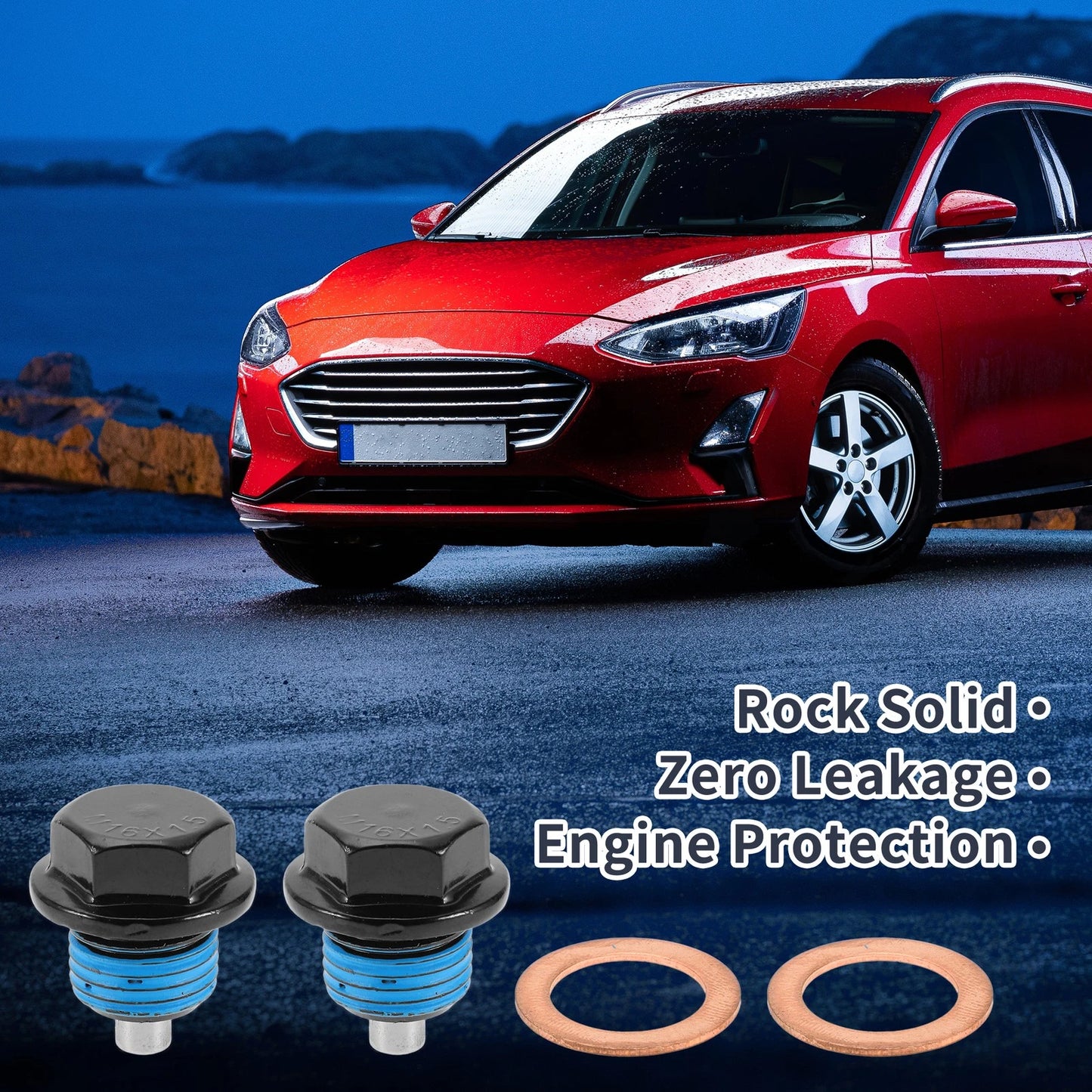 2 x M16x1.5 Copper Oil Drain Plug W/ Gasket for Car Motorcycle Black Blue