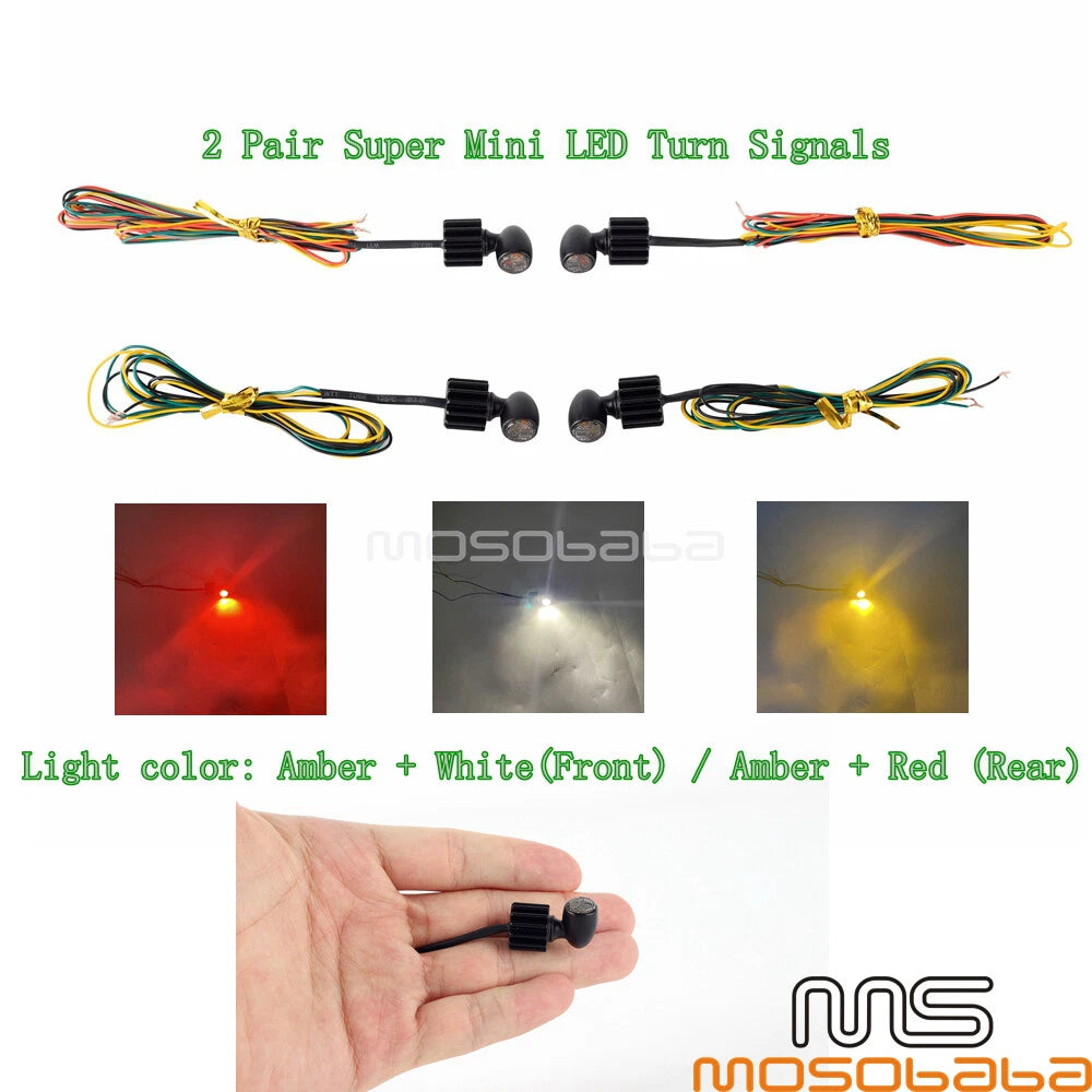 4 x Mini Front & Rear LED Turn Signals for Harley, Honda, Yamaha, Kawasaki