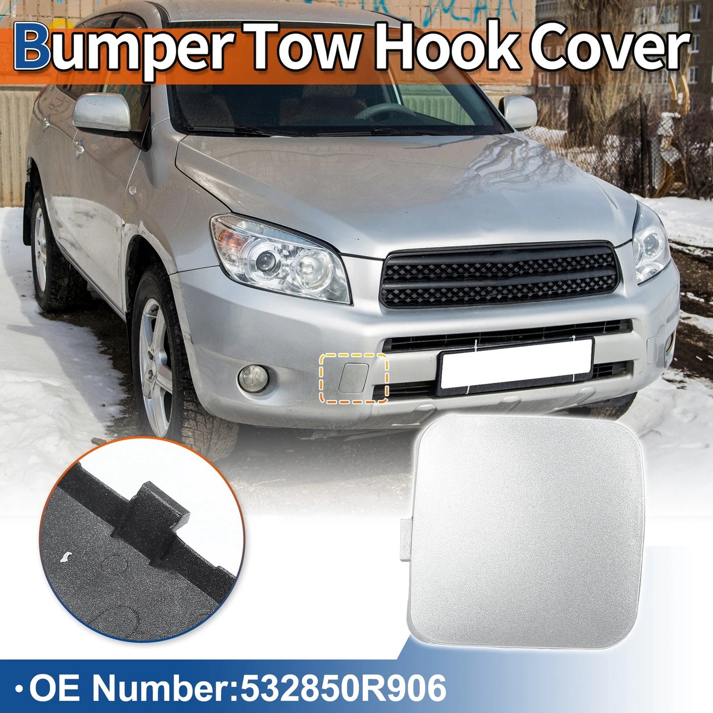 Front Bumper Tow Hook Cover for Toyota Rav4 (2009-2011) Silver Tone