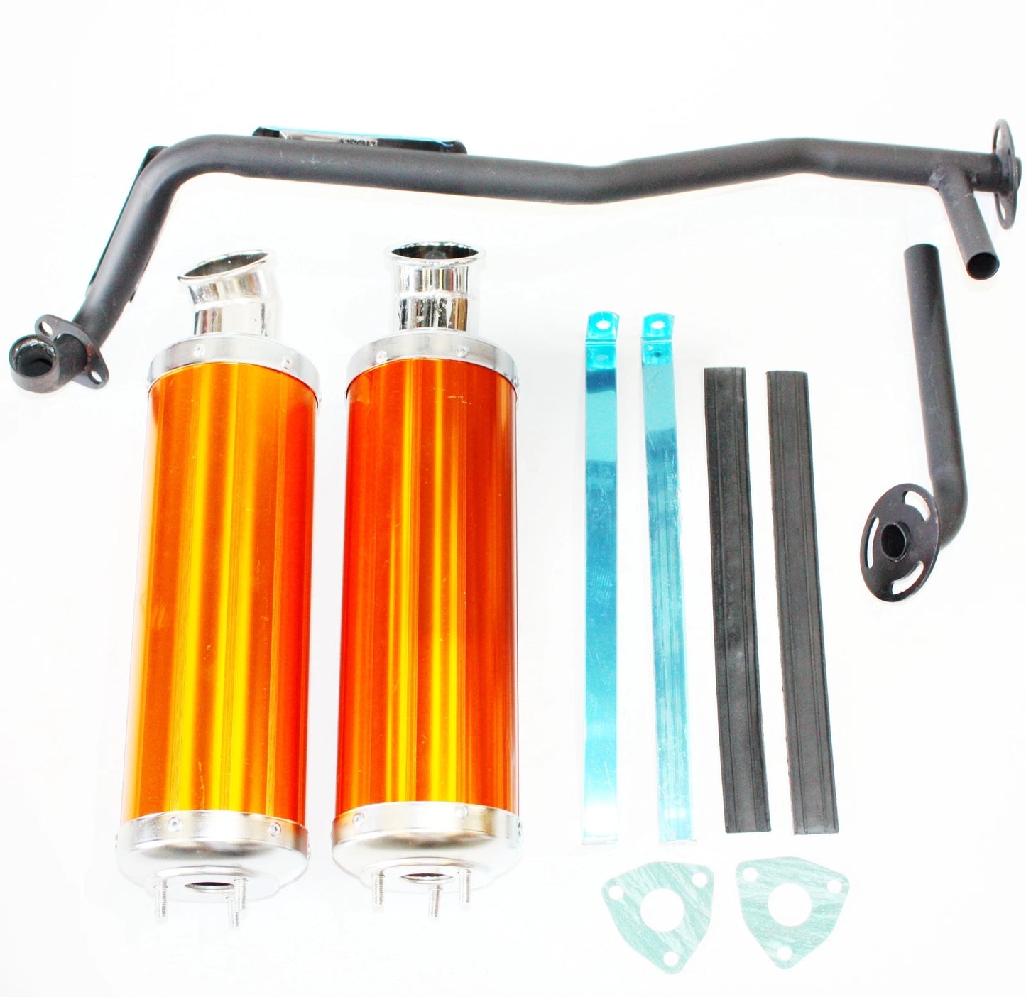 Twin Exhaust Pipe & Alloy Mufflers for 110 125cc Bull Style Quad ATV