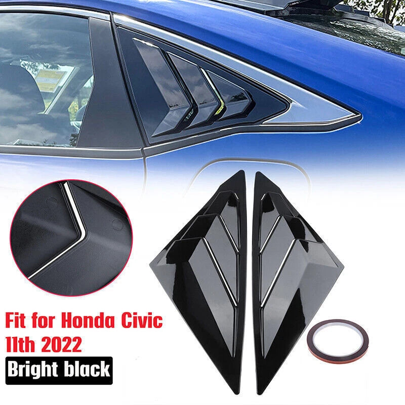 2 x Side Window Louver Vent Covers for 2022 Honda Civic Sedan Glossy Black