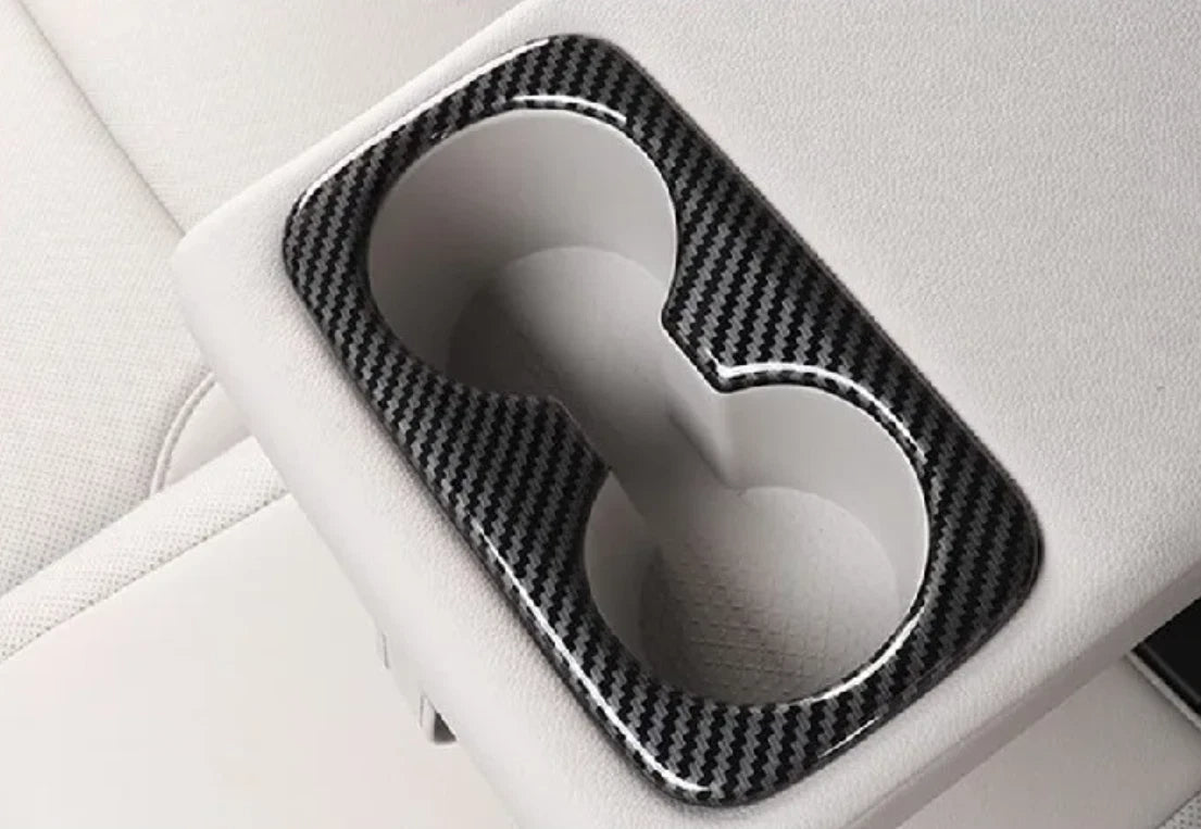 Rear Water Cup Holder Lid Carbon Fiber Cover Trim for Hyundai Tucson (2016-2020)
