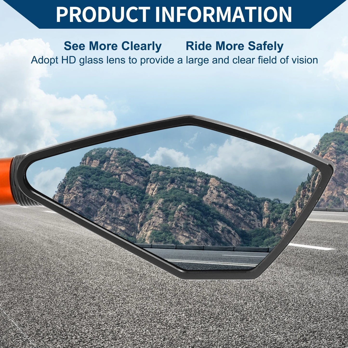 M8/M10 Motorcycle Rear View Mirrors Prismatic Shape Black Orange Aluminum Alloy