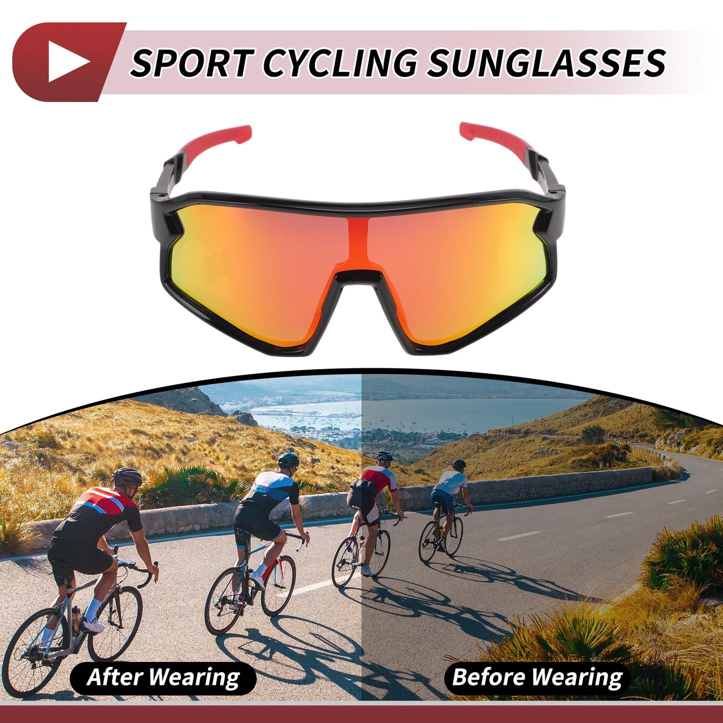 Motorcycle Riding Goggles Red Lens Red Frame PC Tri-Acetyl Cellulos for Motorcycle