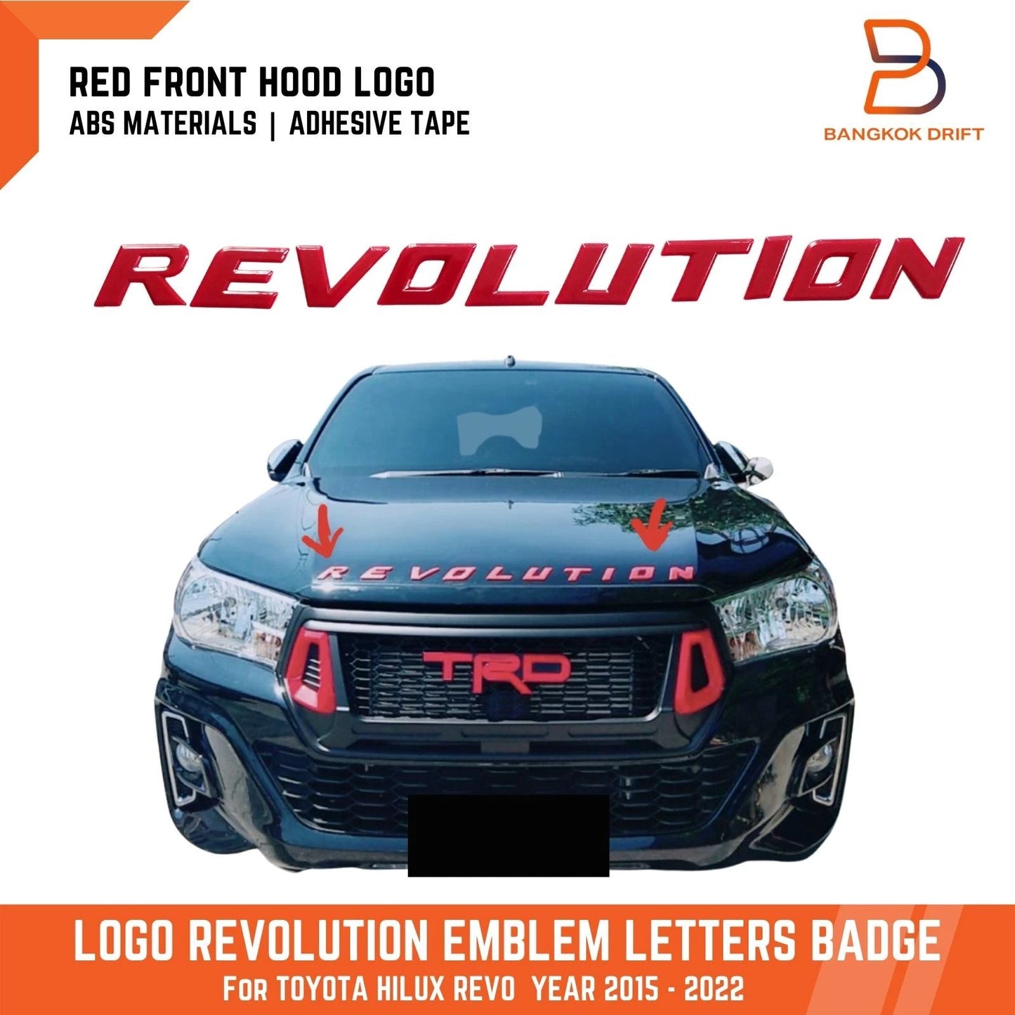Revolution Red Hood ABS Logo Emblem Badge for Toyota Hilux Ute (2015-2023)