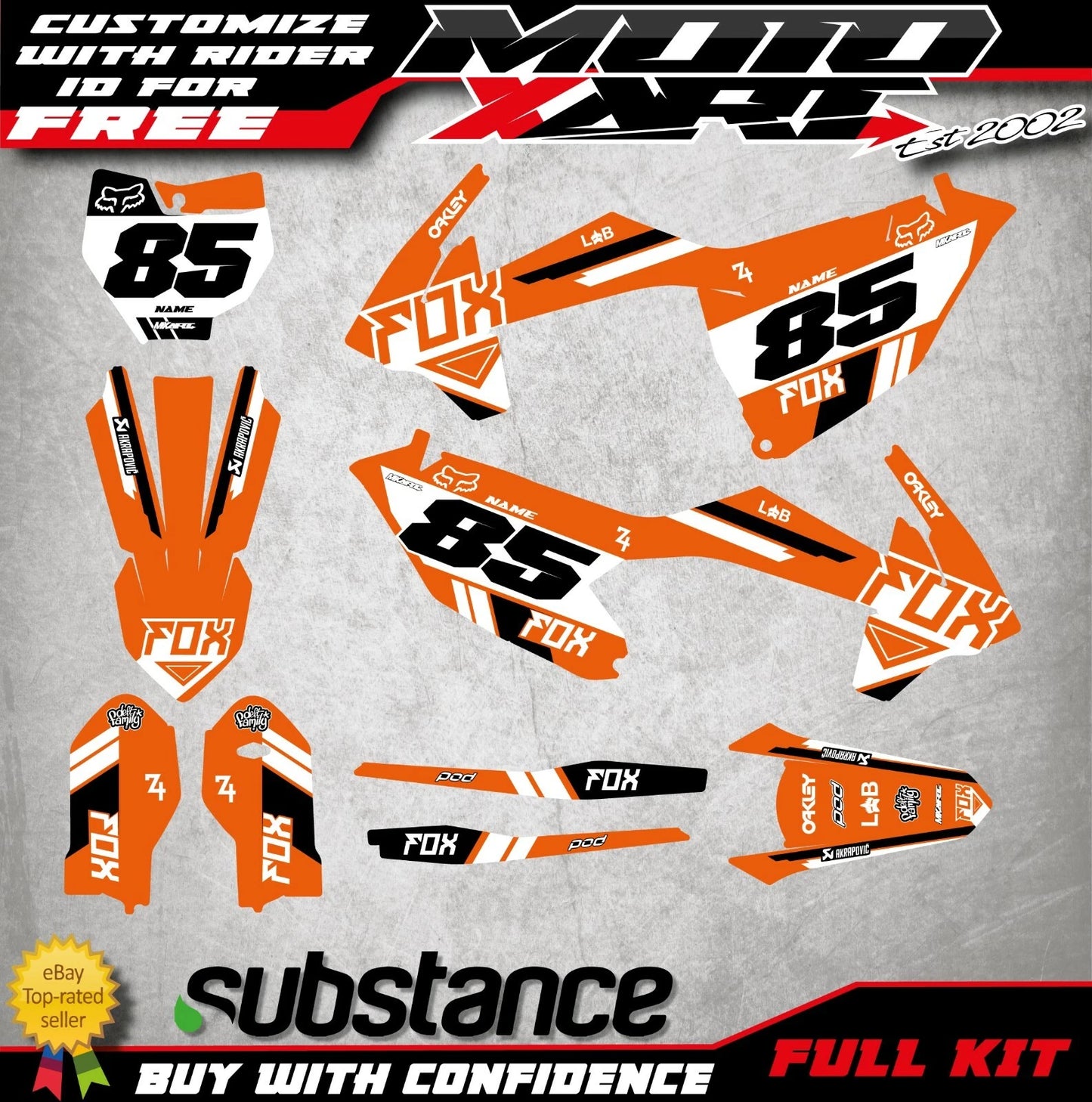 Custom Decals for KTM SX 85 GLOW STYLE Sticker Kit (2018-2022)