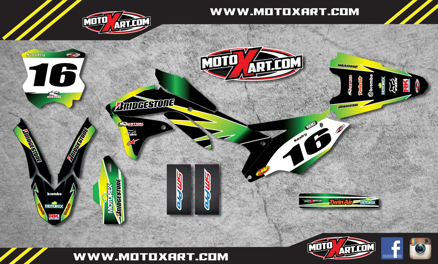 Custom Graphics Kit for Kawasaki KXF 450 (2016-2018) SUNRISE Style