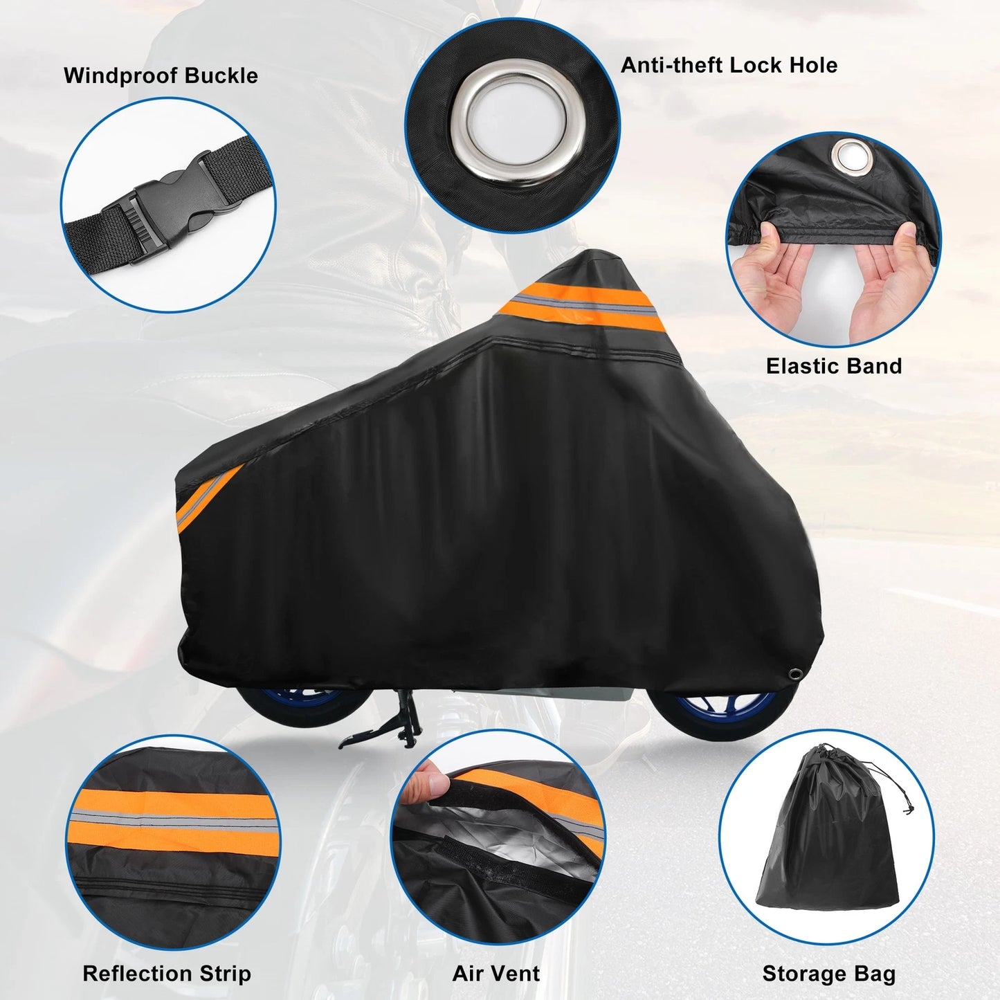 Motorcycle Cover Waterproof Scooter for Honda PCX 125 150 Fits 76in Black