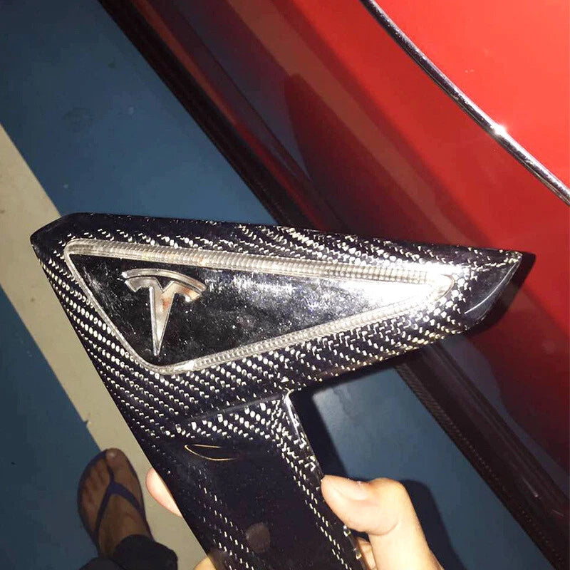 Carbon Fiber Side Fender Turn Signal Marker Lamp Cover Trim For Tesla Model S