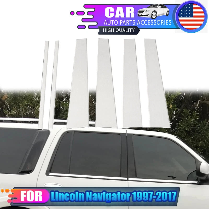 ABS Silver Pillar Post Trims for 1997-2017 Lincoln Navigator - 6 x Pieces