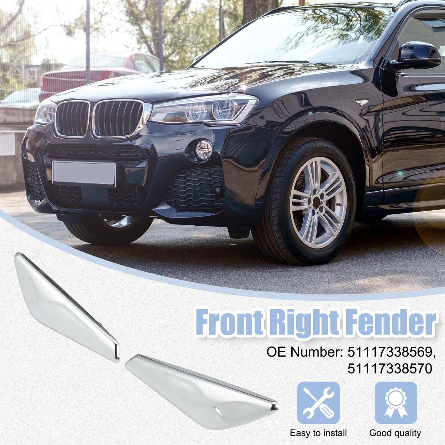 2 x Front Fender Side Marker Trim for BMW X3 X4 F25 F26 (2011-2017)