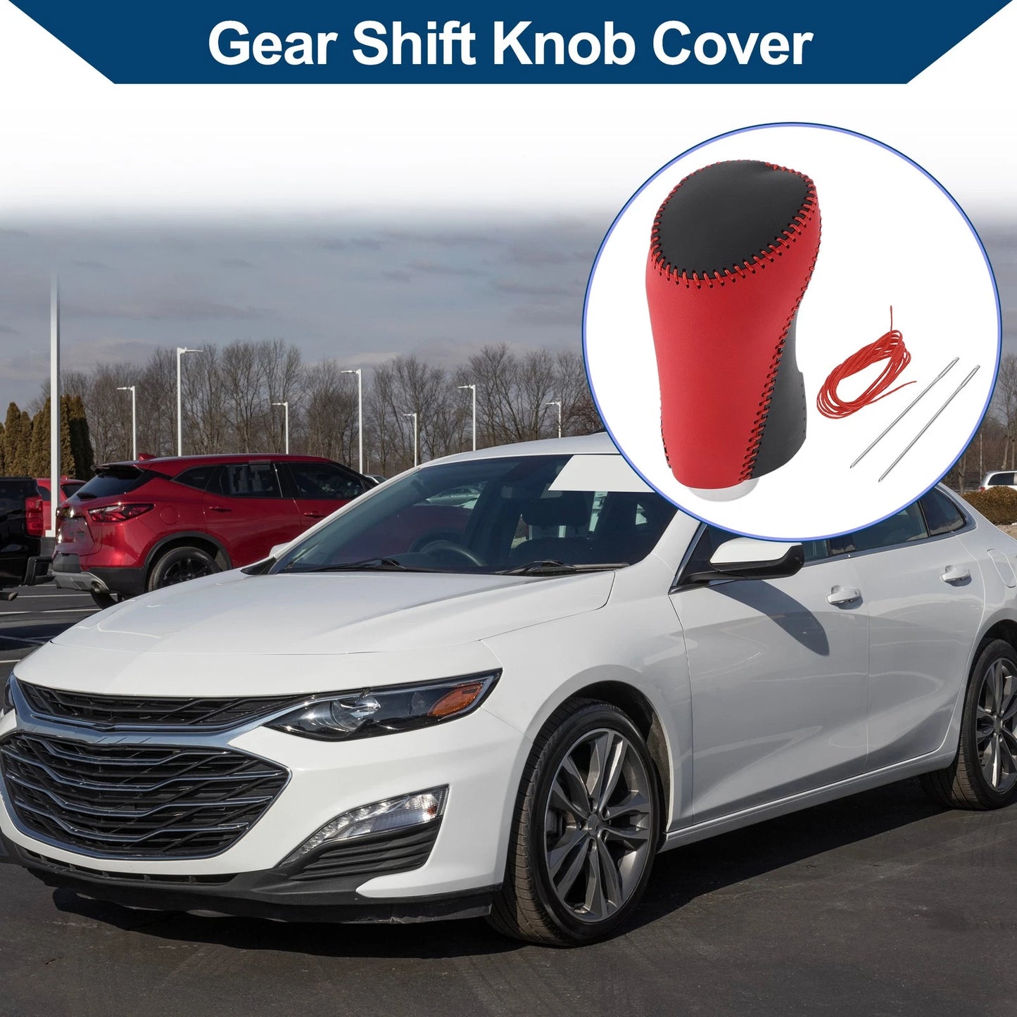 Gear Shift Knob Cover Red Black Faux Leather for Chevrolet Malibu (2016-2020)