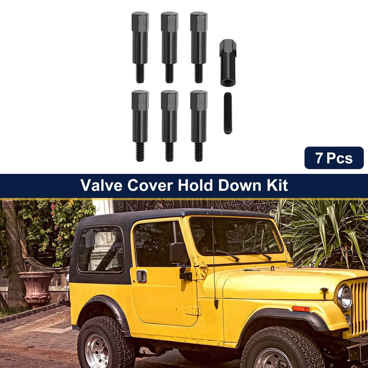 Valve Cover Hold Down Kit 7 x Pcs for Jeep CJ7 (1976-1986) Black Metal