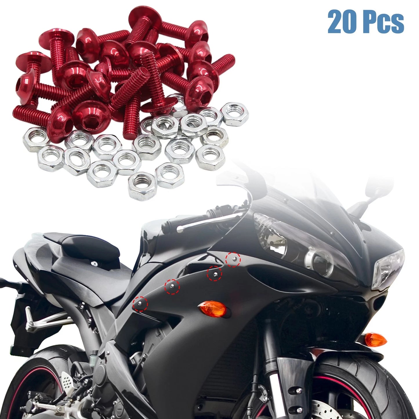 20 x M6 Red Aluminum Alloy Motorcycle Seat Bolts Screws Nuts for Universal Motorcycle