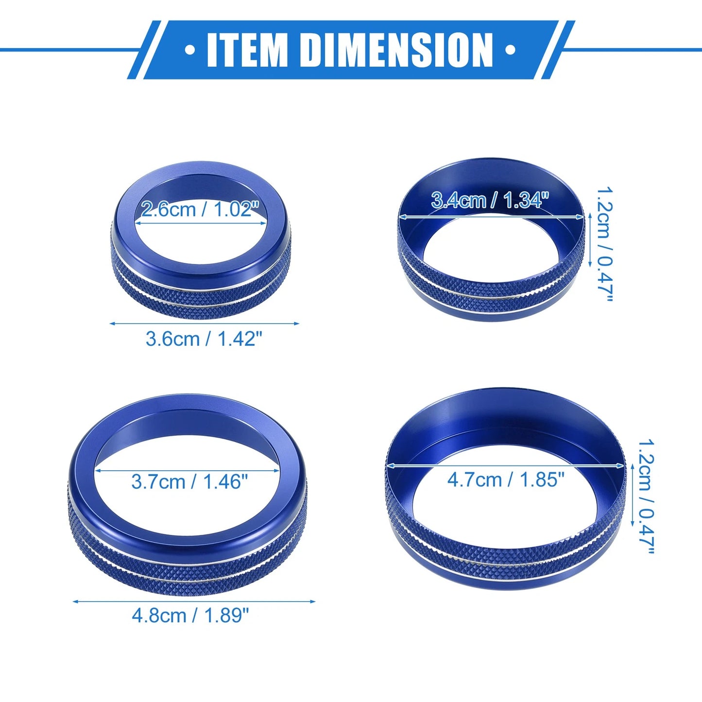 4 x AC Audio Volume Tune Switch Knob Rings for Ford F150 (2021-2023) Blue