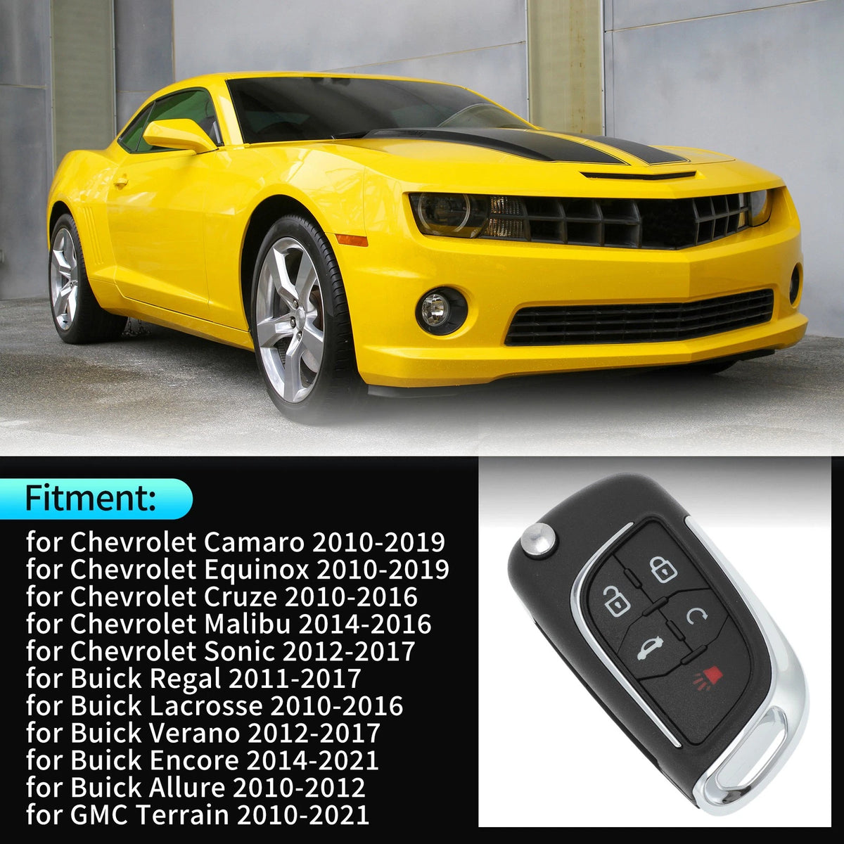 5 x Buttons Key Fob Shell Case Keyless for Chevrolet Camaro Equinox (2010–2019)