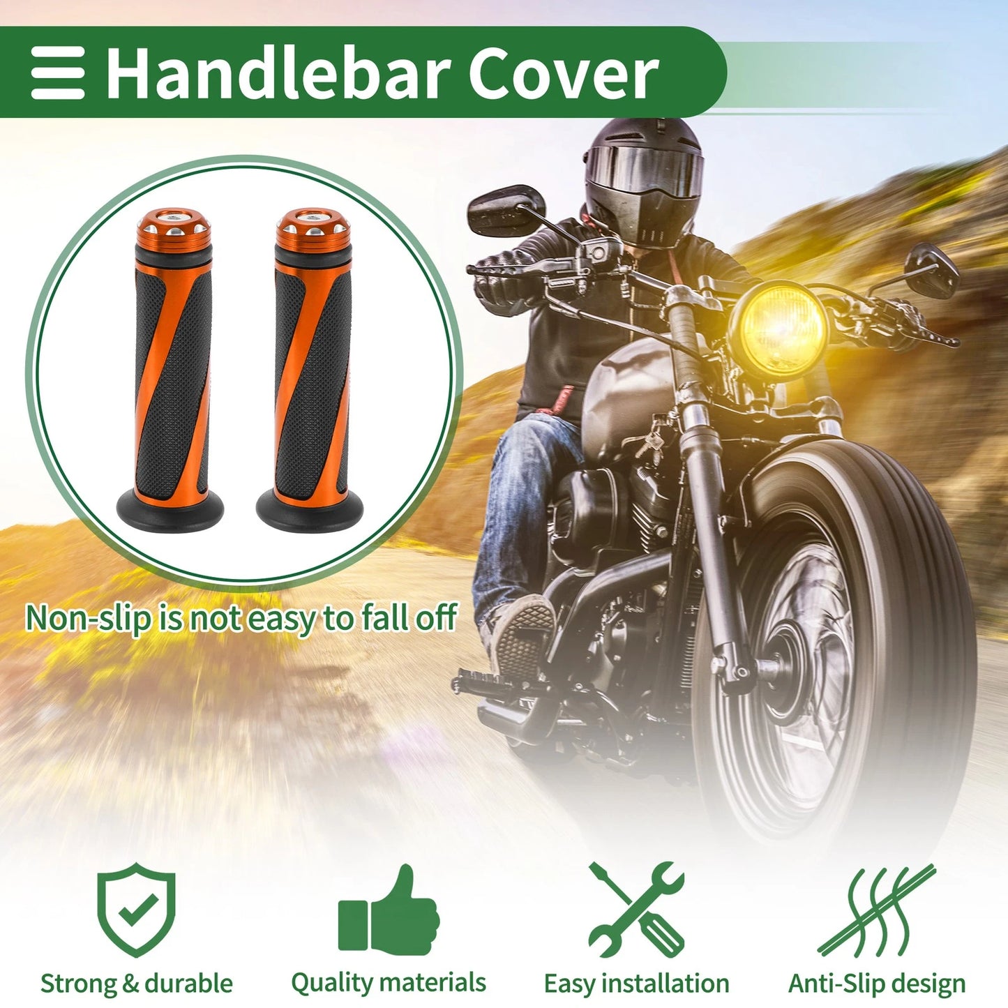 Hand Grips 7/8" 22mm Motorcycle Grips Rubber Black Orange for Motorcycle