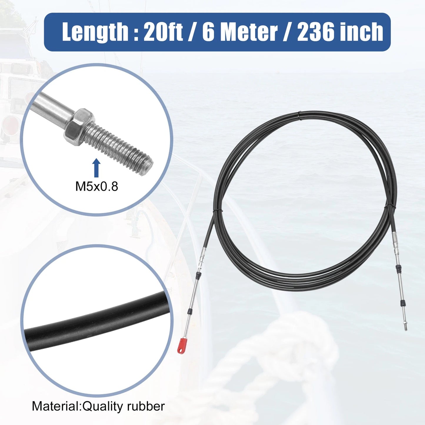 2 x Marine Throttle Shift Control Box Cable with Clevis Black