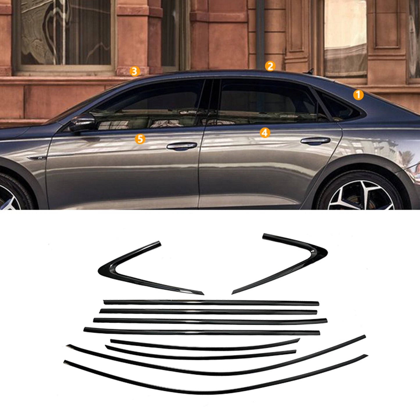 Window Strip Cover for VW Passat (2017-2024) Chrome Black