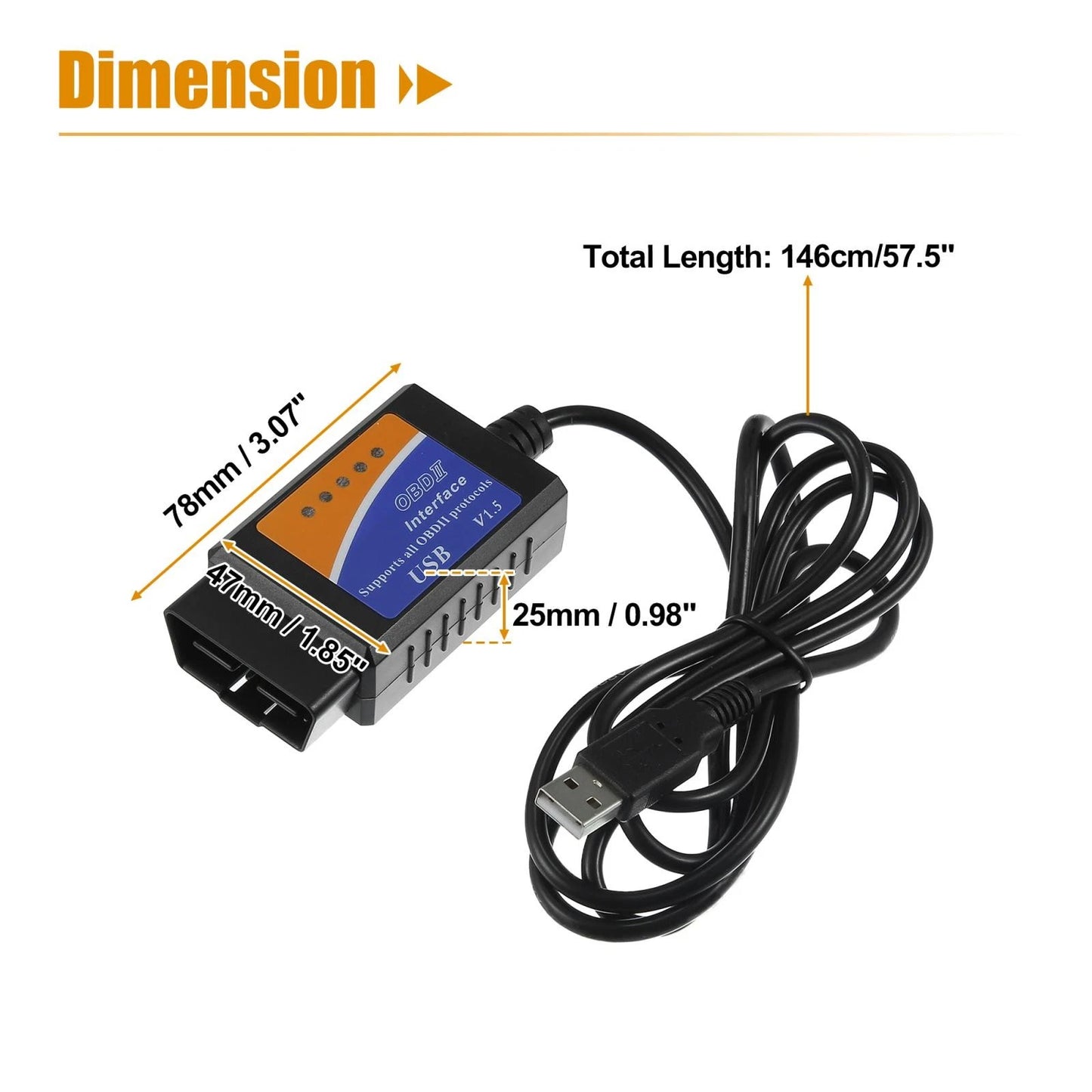 MINI OBDII USB V1.5 Scanner Diagnostic Cable for Windows