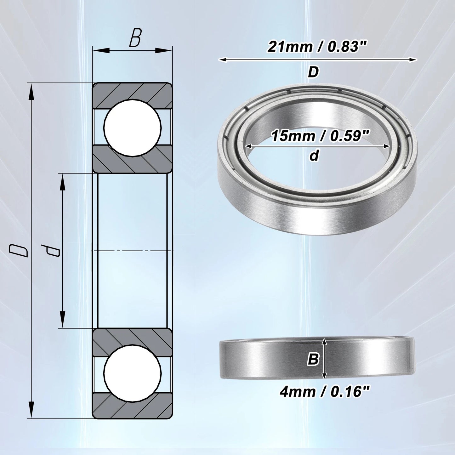 10pcs 15x21x4mm Car Single Row Deep Groove Ball Bearings for Make Model