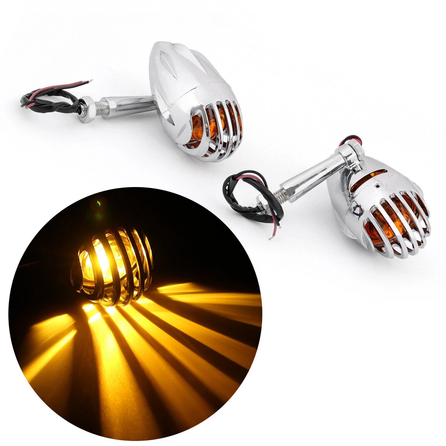 2 x Amber Indicator Lights for Motorcycle (Chrome)
