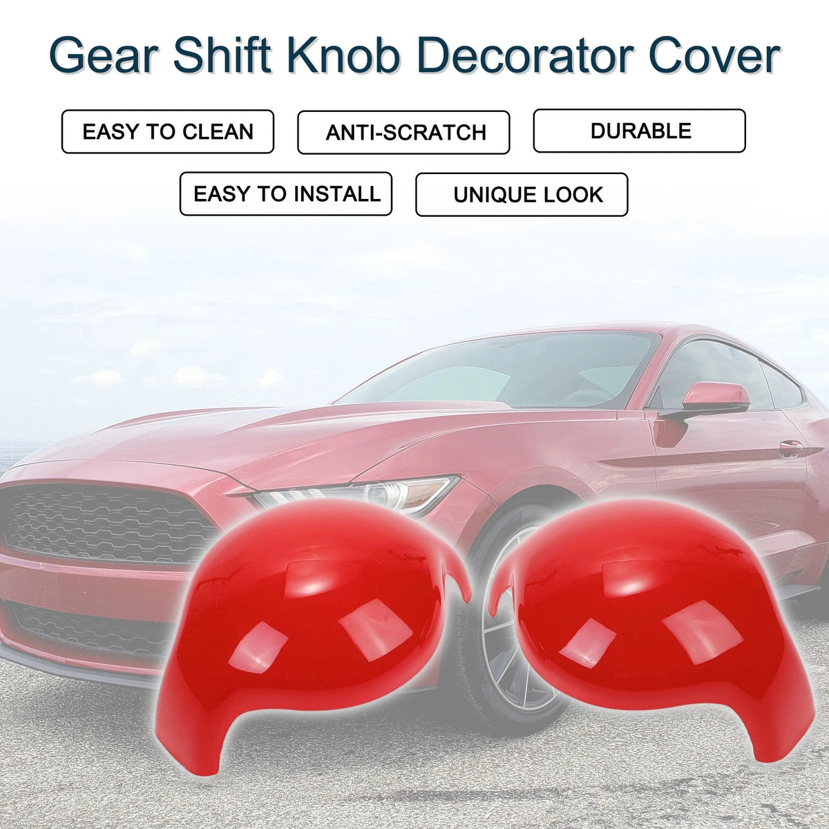 Red Gear Shift Knob Cover for Ford Mustang (2015-2023) 1 Set