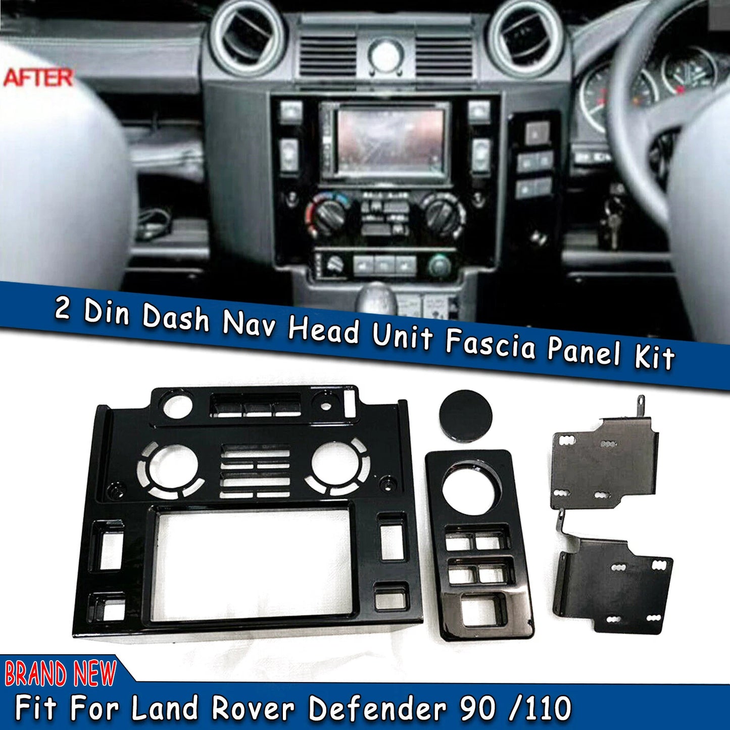2 x Din Center Dash Nav Head Unit Fascia Panel Set for Land Rover Defender