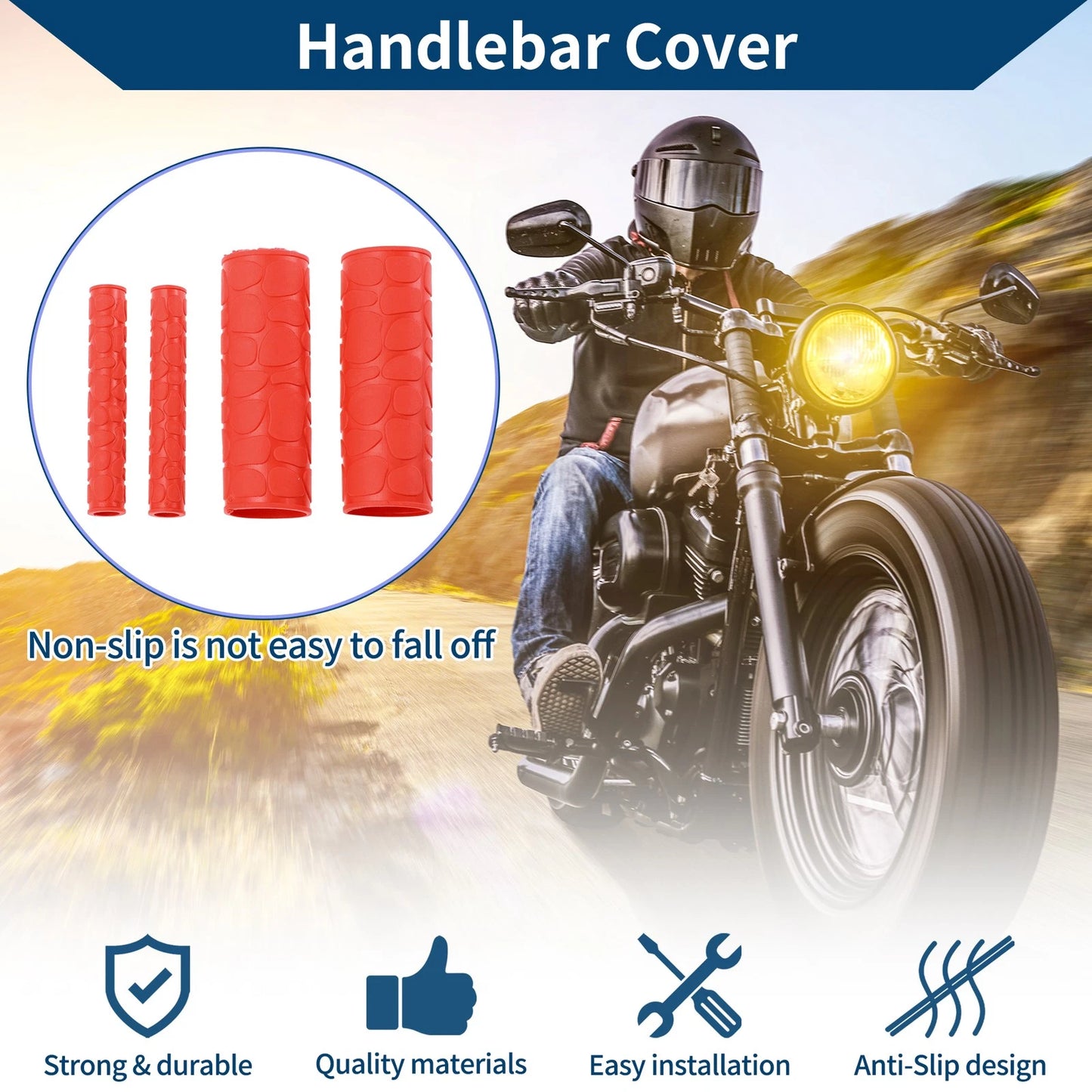1 1/8” / 29mm Hand Grips Covers Kit Rubber Red for Motorcycle