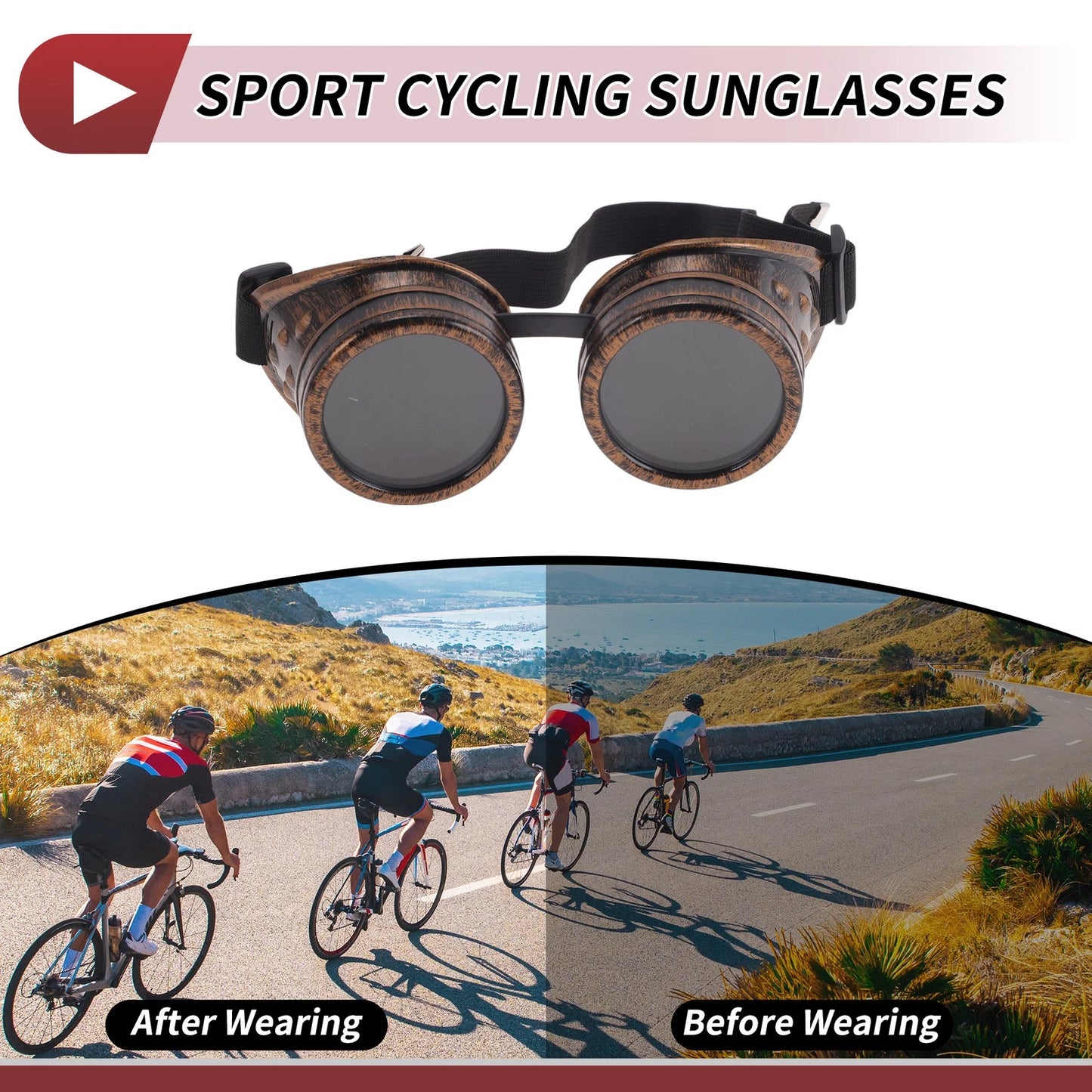 1 Pc Motorcycle Riding Goggles Black Lens Brass Frame Glass ABS for Motorcycle