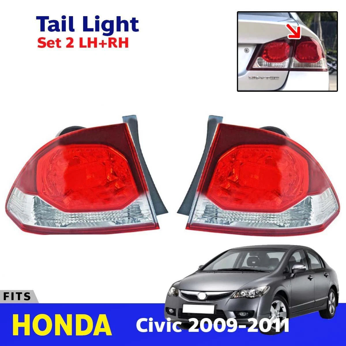Tail Light Rear Lamp no Bulb Pair LH+RH Fits Honda Civic FD 4D Sedan 2009-11 D05
