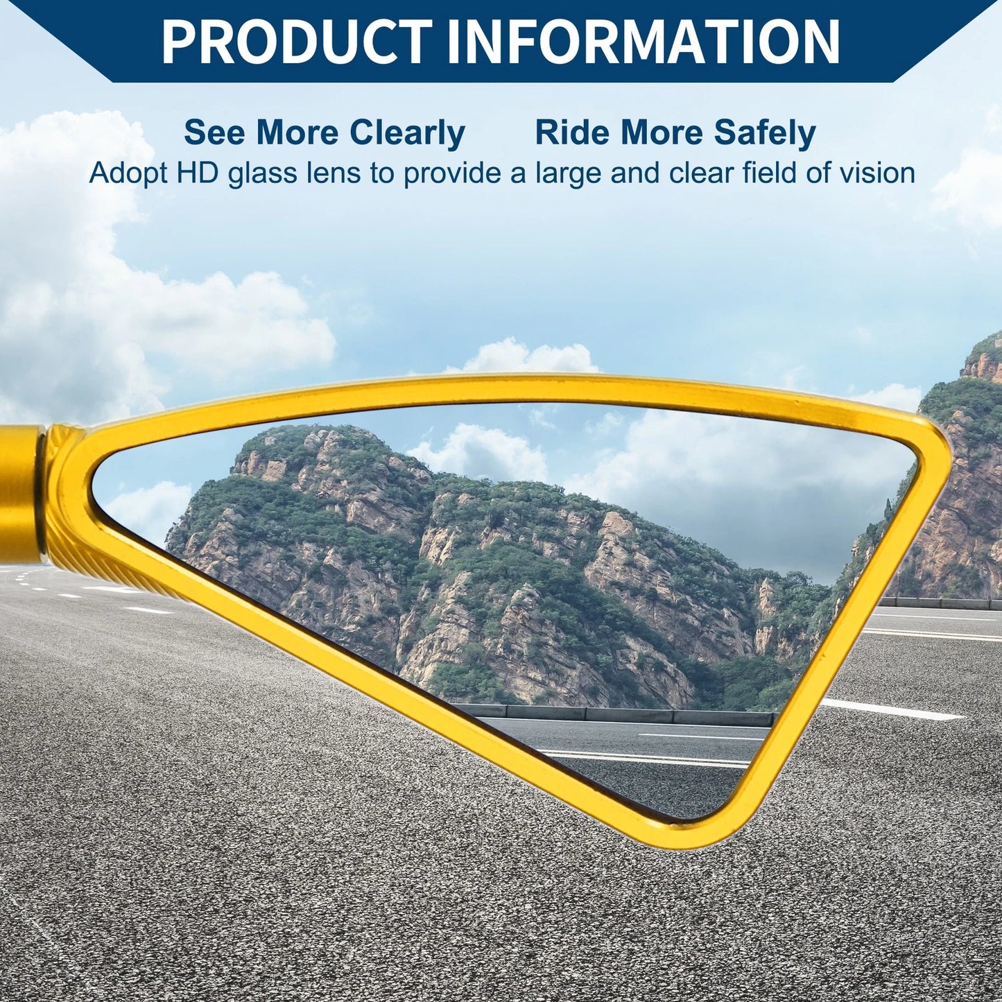 2 x Motorcycle Rear View Mirrors Triangle Gold Tone Aluminum Alloy