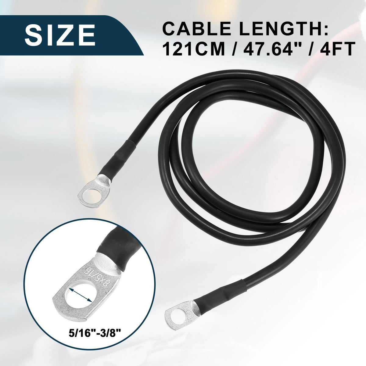 Marine Battery Inverter Cable 5/16-3/8 4ft Battery Copper Wire Black for Car