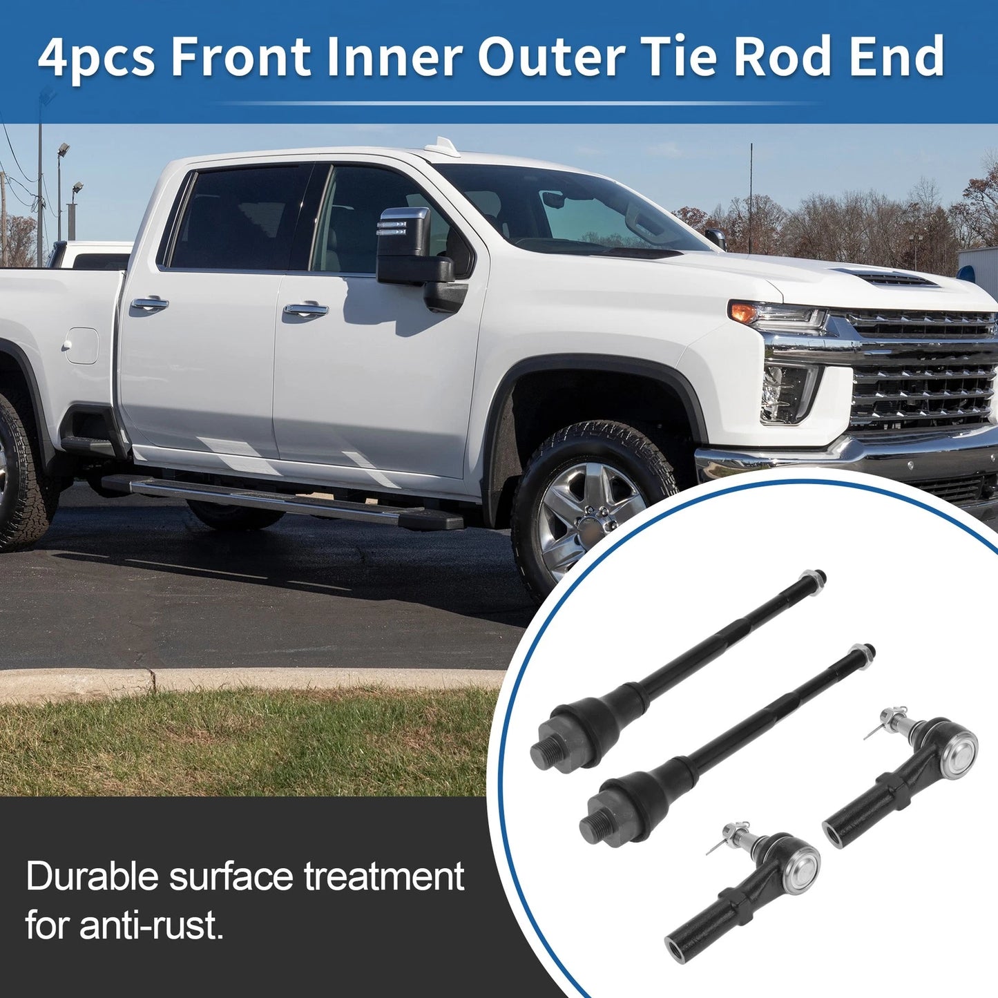 4x Front Inner/Outer Tie Rod End Link for GMC Sierra 2500HD (2011 - 2019)