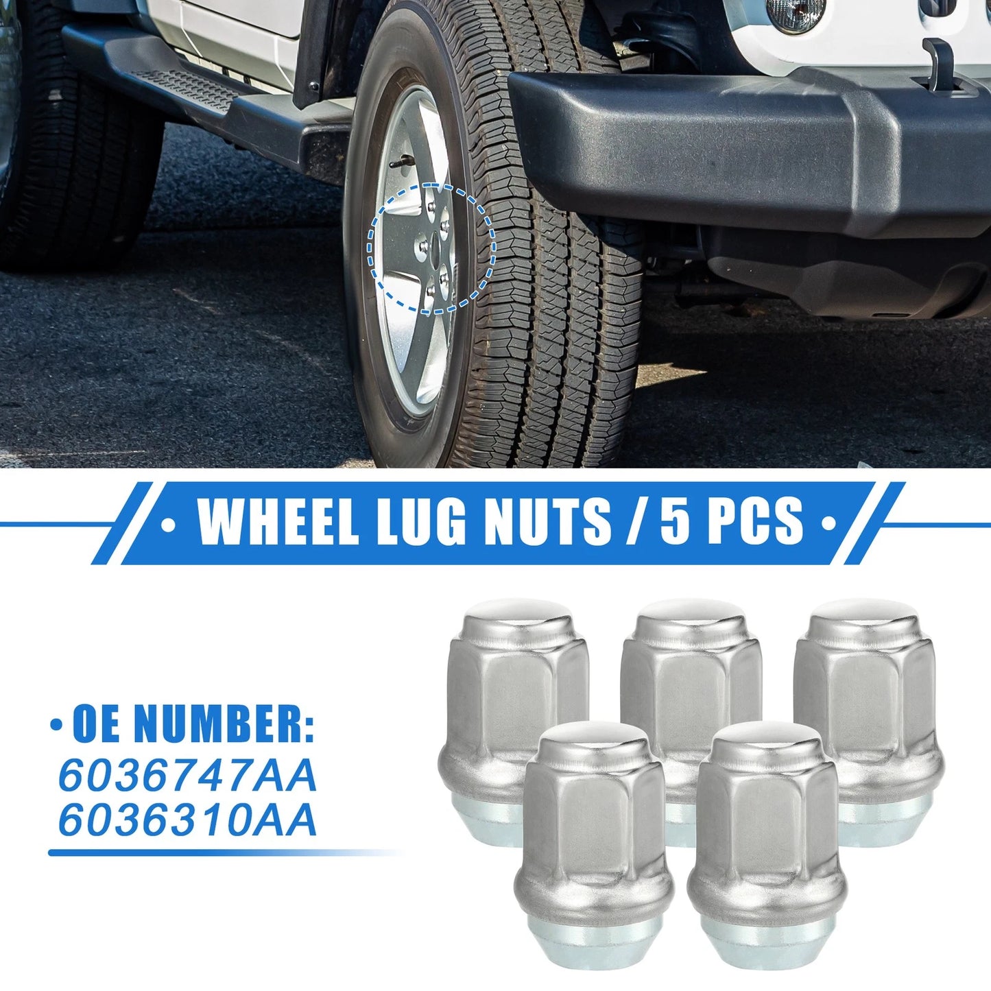 5 x Wheel Lug Nuts for Jeep Wrangler, Liberty & Dodge Challenger (2007-2023)
