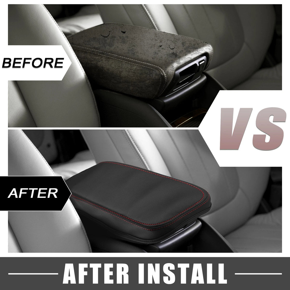 Armrest Seat Box Cover Protector Black Pad Red Line for Nissan Sentra (13-19)