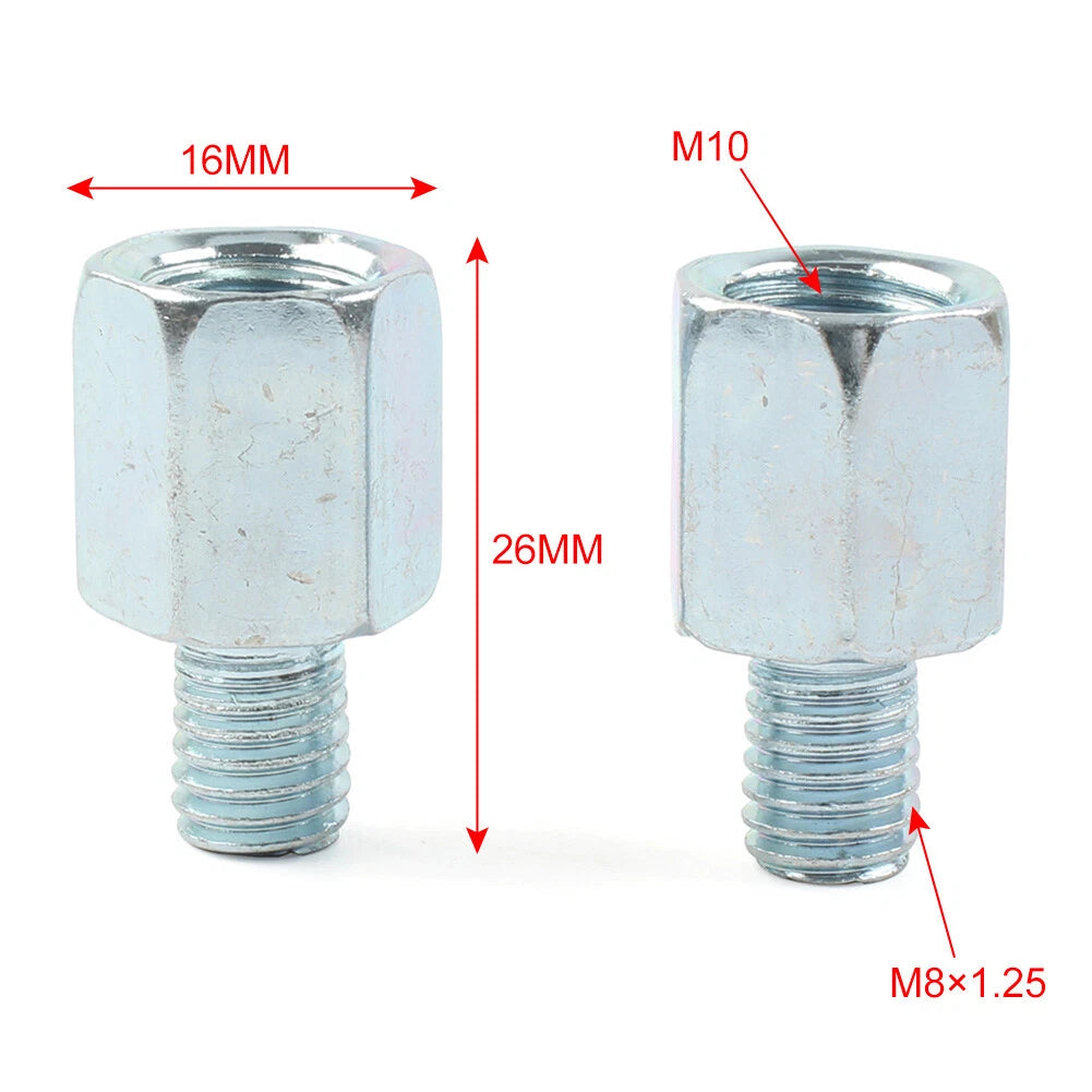 2 x Motorcycle Rear View Mirror Adapter Bolts for 10mm to 8mm (Fits Most Models)